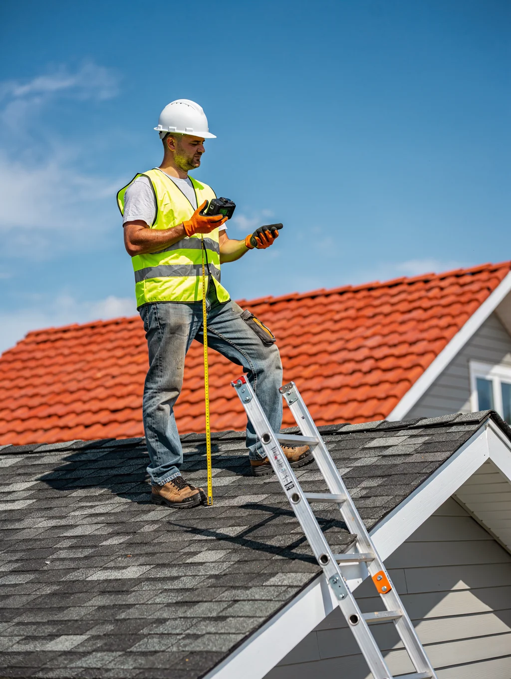 Roof leak detection and shingle patch repair in progress