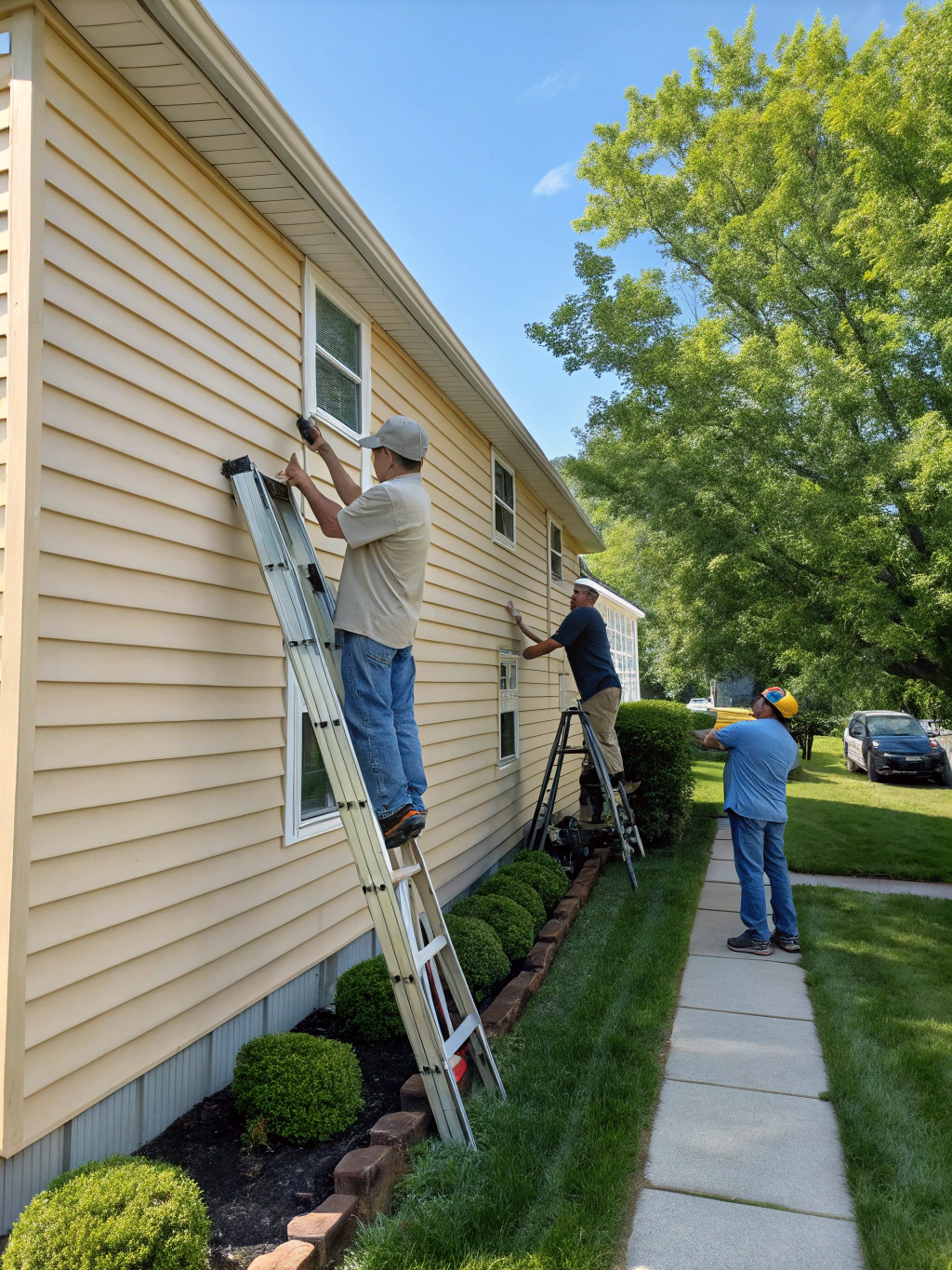 Vinyl siding installation on a residential property